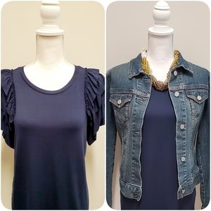 [Kaari Blue] Ruffle Shoulder TShirt